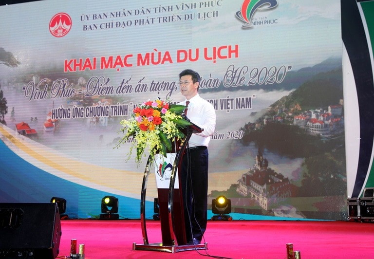 Phó Chủ tịch UBND tỉnh Vĩnh Phúc Vũ Chí Giang phát biểu khai mạc mùa du lịch Vĩnh Phúc năm 2020 - Ảnh DC