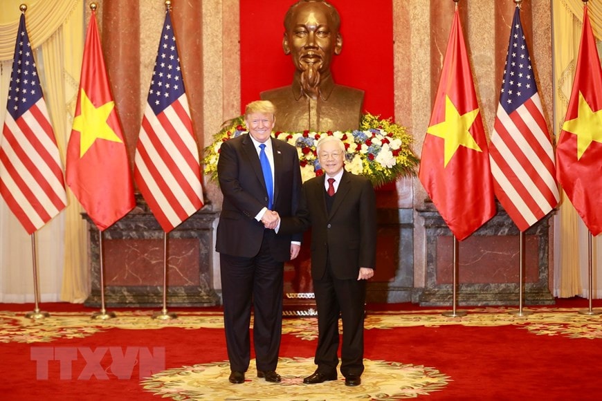 Tổng Bí thư, Chủ tịch Nước Nguyễn Phú Trọng tiếp Tổng thống Hoa Kỳ Donald Trump hồi tháng 2.2019 (Ảnh: Trí Dũng/TTXVN)