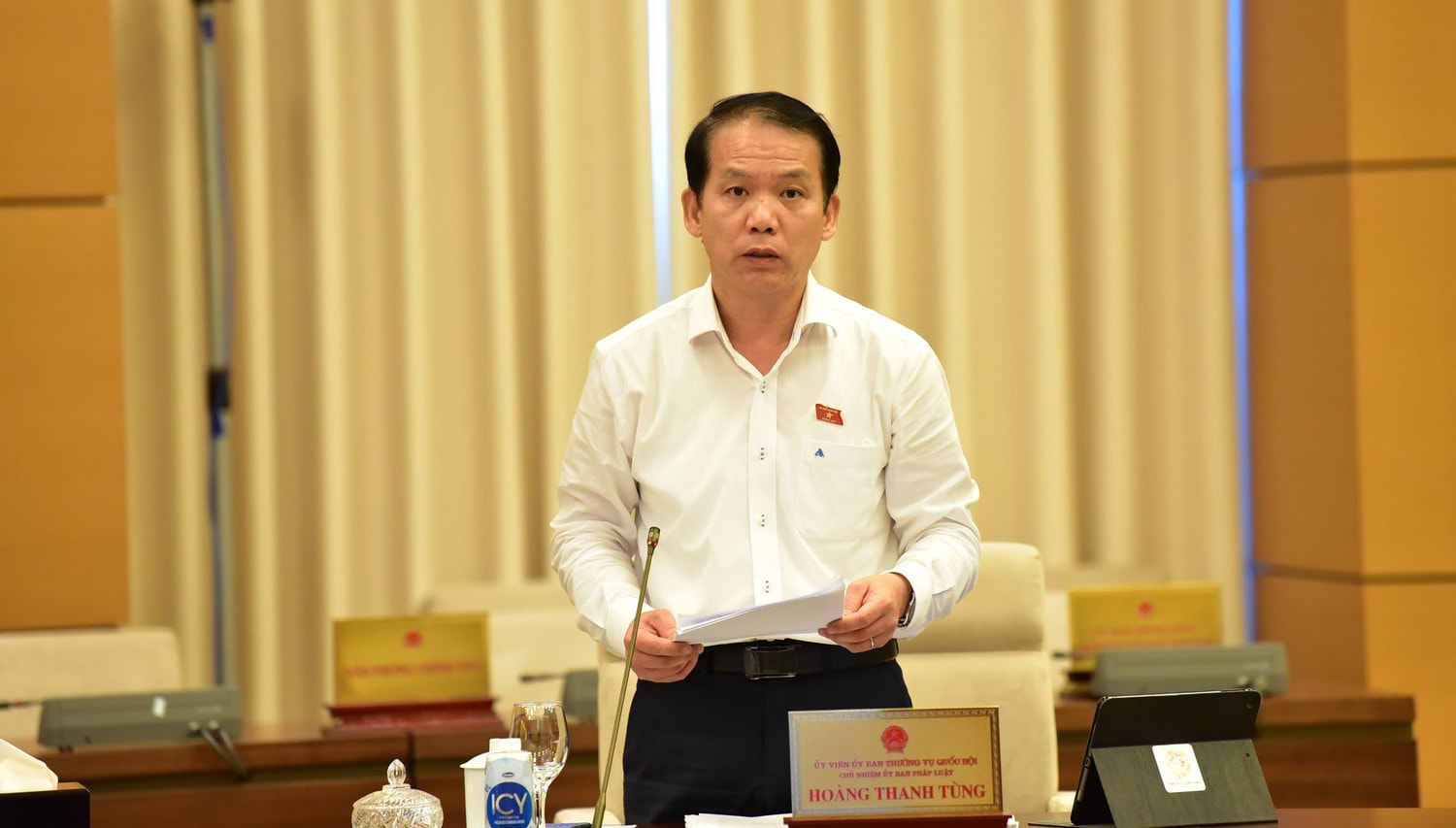 Chủ nhiệm Ủy ban Pháp luật Hoàng Thanh Tùng trình bày Báo cáo thẩm tra sơ bộ Báo cáo của Chính phủ về công tác giải quyết khiếu nại, tố cáo năm 2020