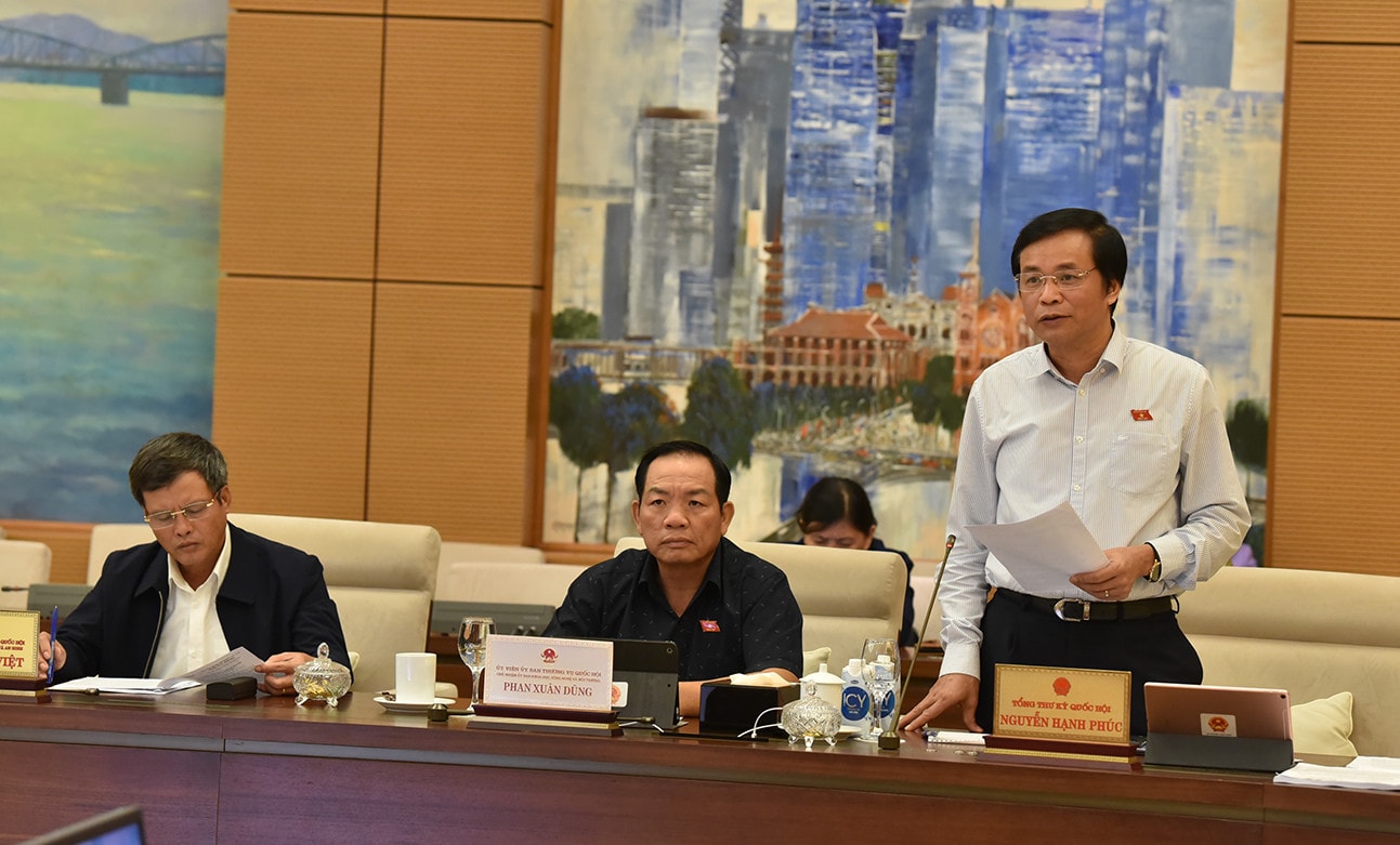 Tổng Thư ký Quốc hội, Chủ nhiệm Văn phòng Quốc hội Nguyễn Hạnh Phúc phát biểu Ảnh: Quang Khánh
