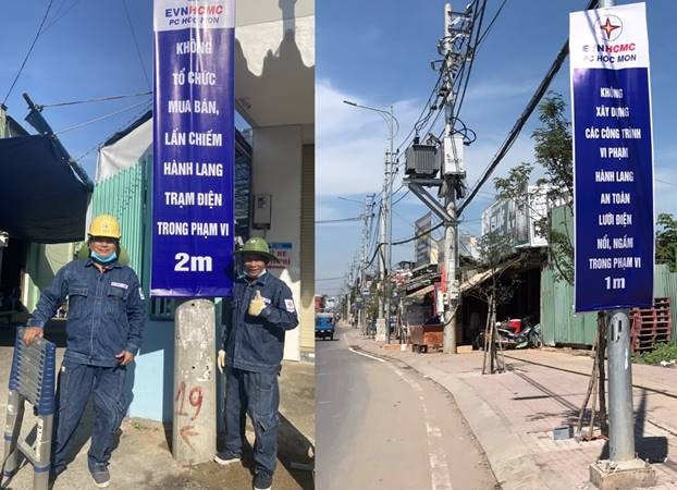 Phướn tuyên truyền an toàn hành lang lưới điện được treo tại nhiều tuyến đường