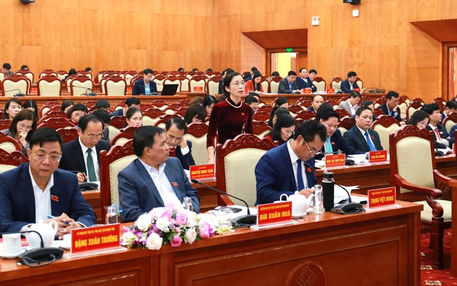 Đại biểu đóng góp ý kiến vào dự thảo Nghị quyết tại Kỳ họp thứ 12, HĐND tỉnh Thái Nguyên Khóa XIII