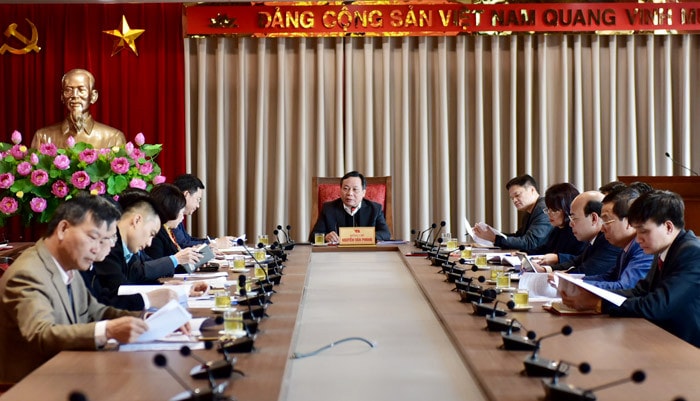 Quang cảnh cuộc họp lần thứ nhất Ban Chỉ đạo Xây dựng Đảng và các đoàn thể trong các doanh nghiệp ngoài khu vực nhà nước TP Hà Nội nhiệm kỳ 2020 - 2025 Ảnh: Phi Long