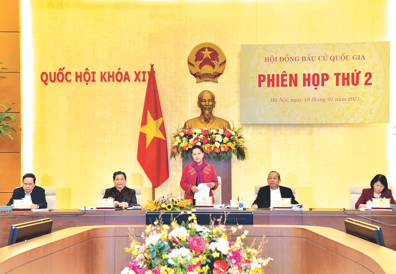 	Chủ tịch Quốc hội Nguyễn Thị Kim Ngân phát biểu tại phiên họp thứ hai Hội đồng Bầu cử quốc gia ngày 18.1 Ảnh: Lâm Hiển