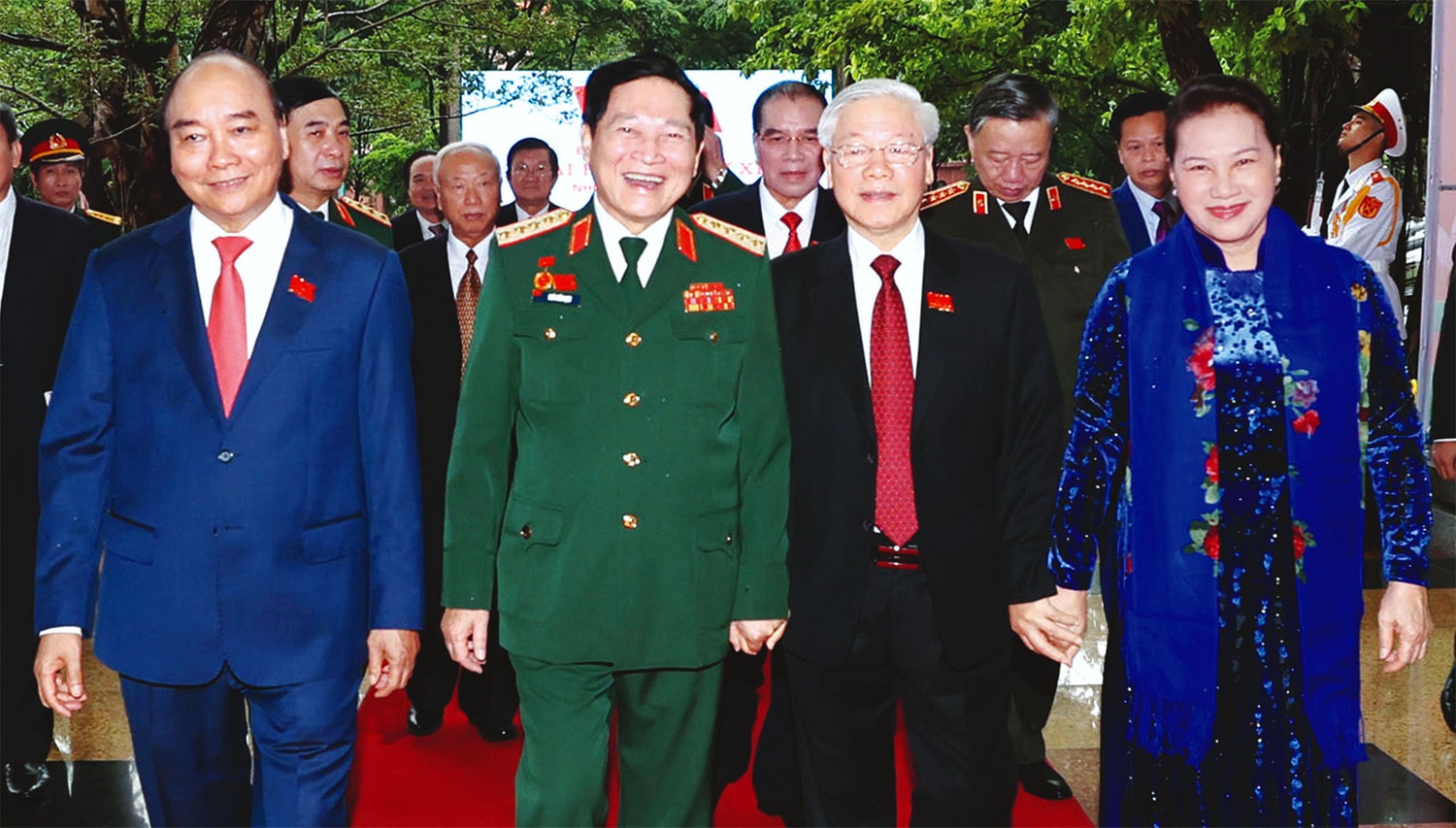  Tổng Bí thư, Chủ tịch Nước Nguyễn Phú Trọng; Thủ tướng Nguyễn Xuân Phúc; Chủ tịch Quốc hội Nguyễn Thị Kim Ngân và các đại biểu dự Đại hội đại biểu Đảng bộ Quân đội, nhiệm kỳ 2020 - 2025 Ảnh: Trí Dũng