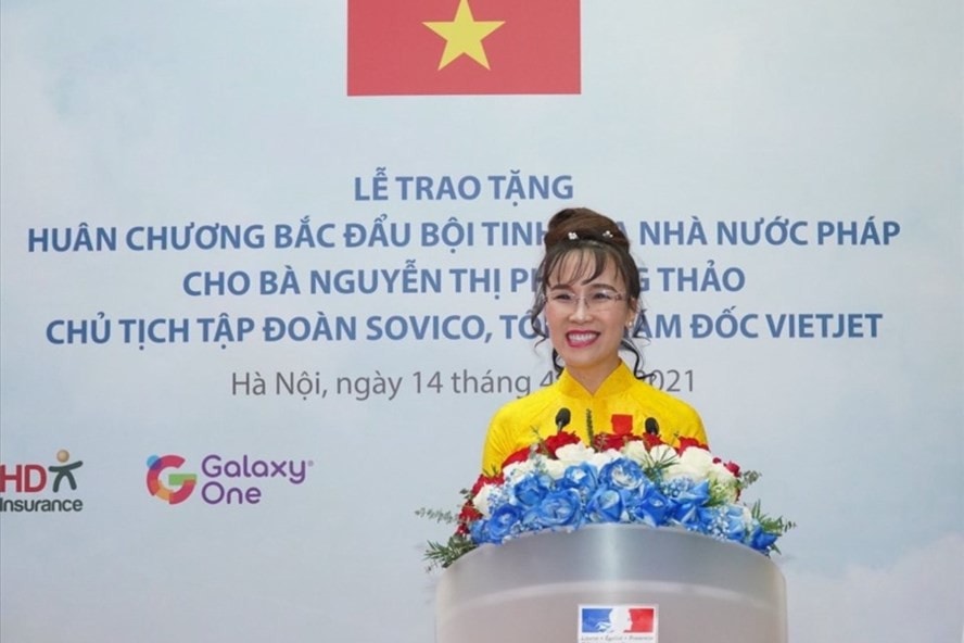Chủ tịch Tập đoàn Sovico, Tổng giám đốc Vietjet Nguyễn Thị Phương Thảo phát biểu tại buổi lễ