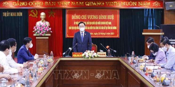 Chủ tịch Quốc hội , Chủ tịch Hội đồng Bầu cử quốc gia Vương Đình Huệ phát biểu Ảnh: Doãn Tấn – TTXVN