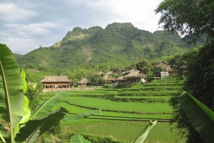 	Những ngôi nhà sàn luôn dựa lưng vào núi đồi - Ảnh: Trung Đức