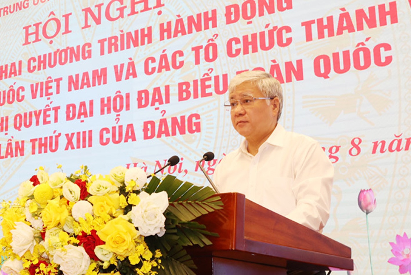 Chủ tịch Ủy ban Trung ương MTTQ Việt Nam Đỗ Văn Chiến phát biểu tại Hội nghị Ảnh: Trí Dũng/TTXVN