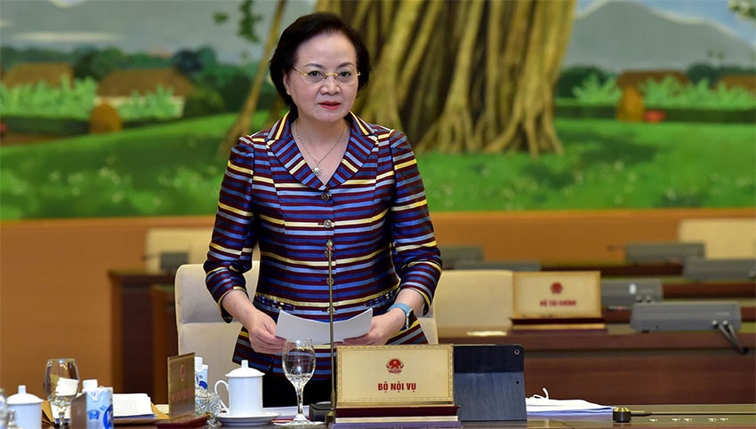 Bộ trưởng Bộ Nội vụ Phạm Thị Thanh Trà phát biểu tại Phiên họp Ảnh: Lâm Hiển