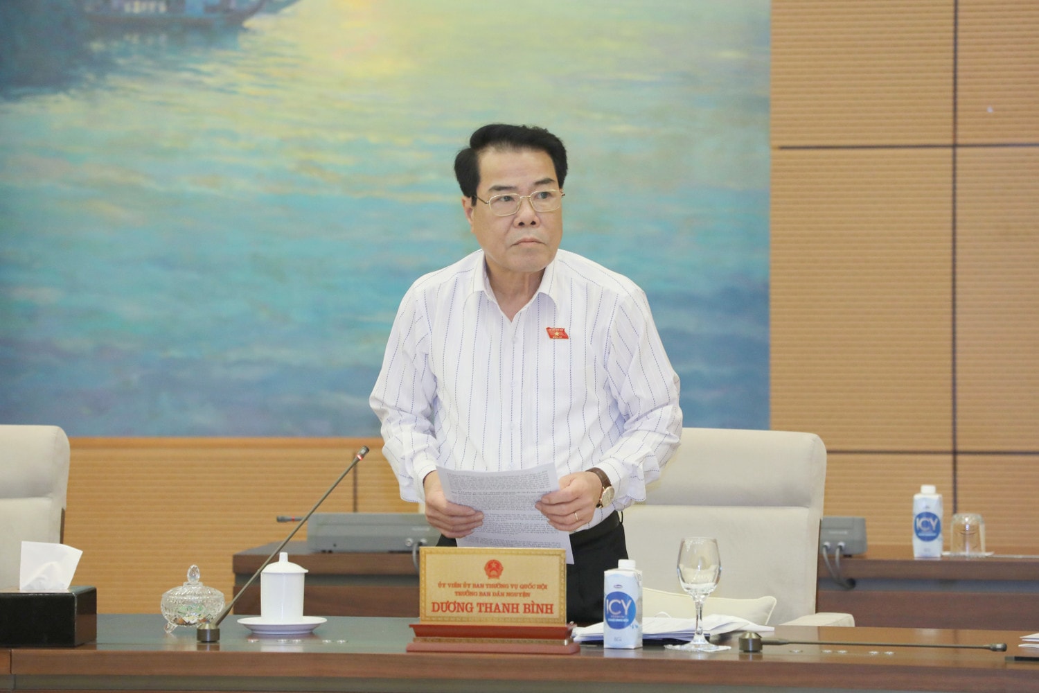 Trưởng ban Dân nguyện Dương Thanh Bình báo cáo tại Phiên họp Ảnh: Hồ Long