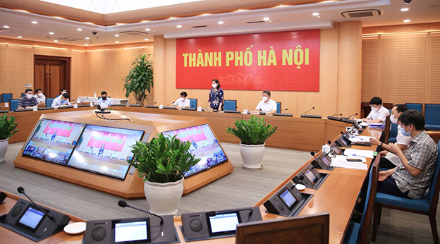 Quang cảnh cuộc họp trực tuyến triển khai thúc đẩy phát triển nông nghiệp và phòng, chống thiên tai trong bối cảnh phòng, chống dịch Covid-19.