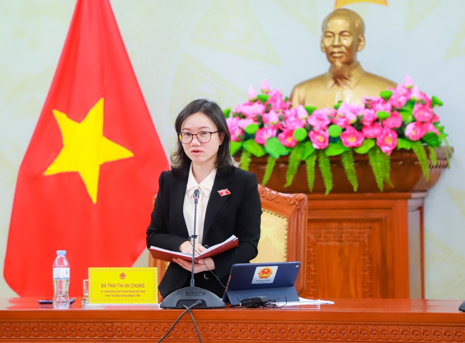 Phó Trưởng Đoàn chuyên trách Đoàn ĐBQH Thái Thị An Chung phát biểu thảo luận