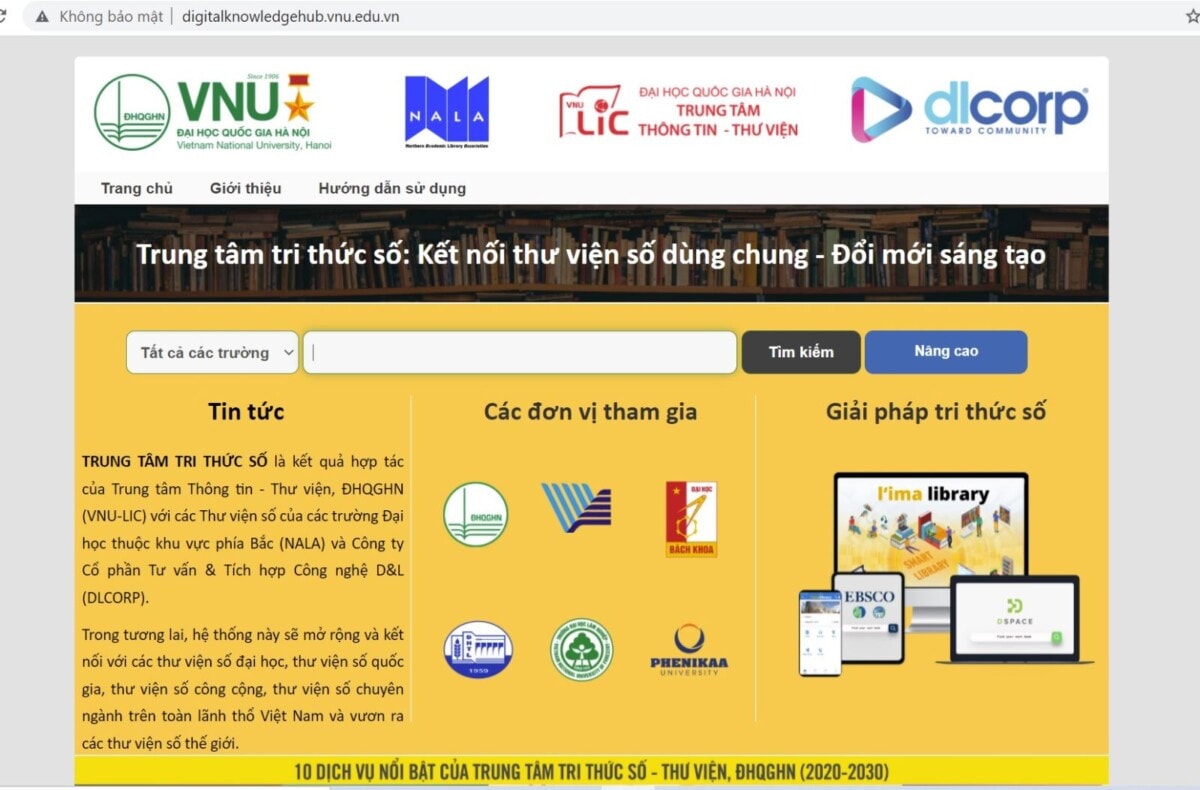 Giao diện Trung tâm tri thức số: Kết nối thư viện số dùng chung - đổi mới sáng tạo