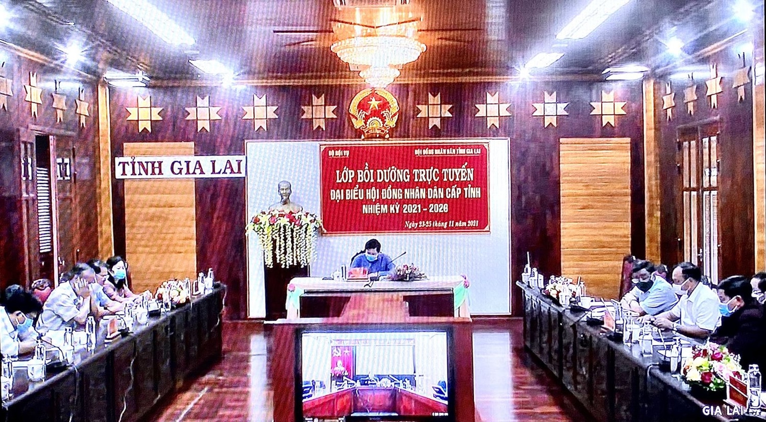 Các đại biểu tham gia lớp bồi dưỡng tại điểm cầu trực tuyến tỉnh