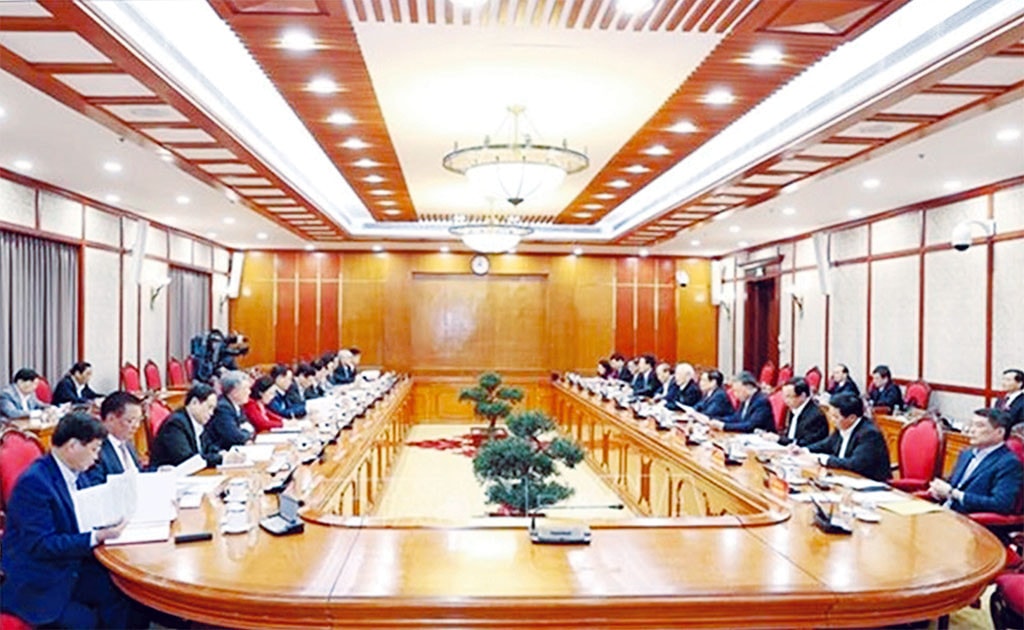 Bộ Chính trị, Ban Bí thư Khóa XIII tiến hành phiên họp ngày 18.2.2021 Ảnh: TTXVN