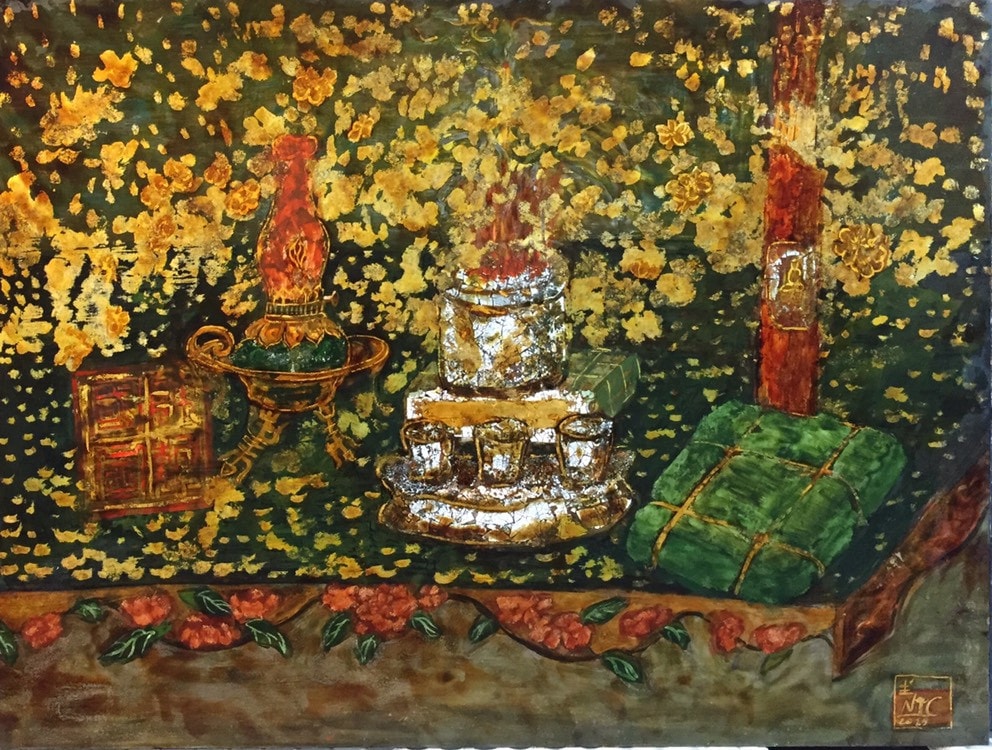 "Nối tiếp 9", 60x80cm, sơn mài của Nguyễn Tiến Ngọc