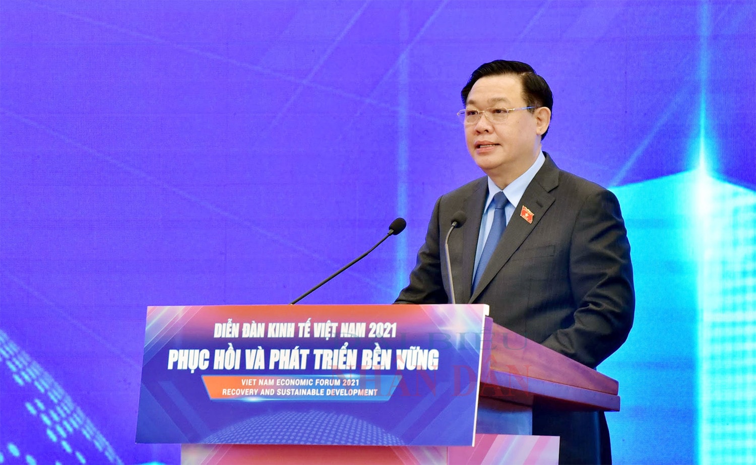 Chủ tịch Quốc hội Vương Đình Huệ phát biểu khai mạc tại điểm cầu Trung tâm Hội nghị Quốc tế 11 Lê Hồng Phong Ảnh: Lâm Hiển