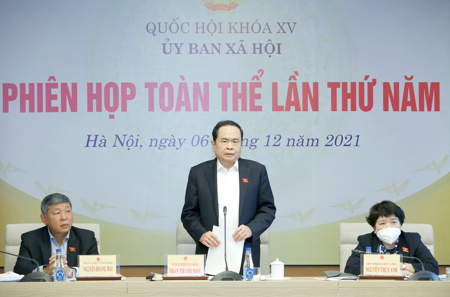 Phó Chủ tịch Thường trực Quốc hội Trần Thanh Mẫn phát biểu chỉ đạo tại phiên họp toàn thể lần thứ 5 của Ủy ban Xã hội Ảnh: Hồ Long