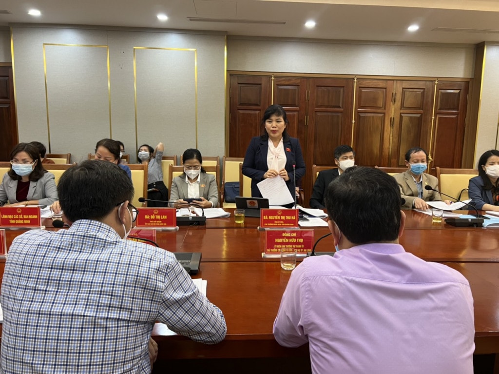 Phó trưởng Đoàn chuyên trách Đoàn ĐBQH tỉnh Nguyễn Thị Thu Hà phát biểu kết luận buổi giám sát với TP. Hạ Long.
