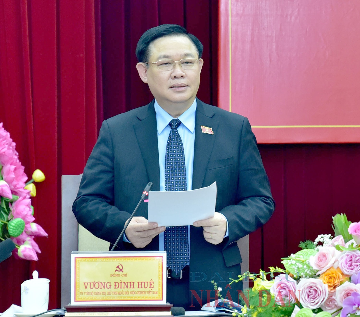 Chủ tịch Quốc hội Vương Đình Huệ phát biểu tại cuộc làm việc với Tỉnh ủy Vĩnh Phúc Ảnh: Lâm Hiển