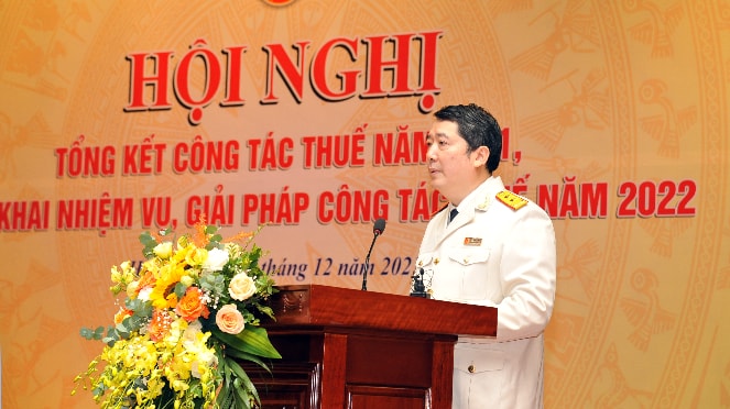 Tổng cục trưởng Tổng cục Thuế Cao Anh Tuấn phát biểu tại Hội nghị