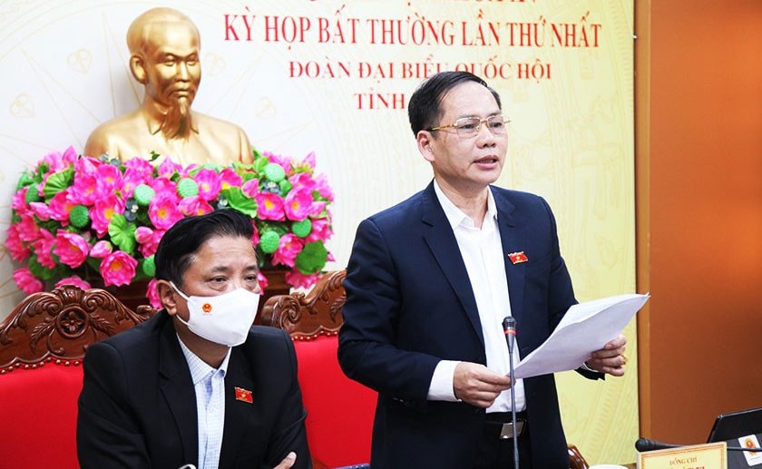 ĐBQH Trần Đình Gia (Hà Tĩnh) phát biểu tại Kỳ họp bất thường lần thứ Nhất, Quốc hội Khóa XV từ điểm cầu Hà Tĩnh Ảnh: Xuân Hoa