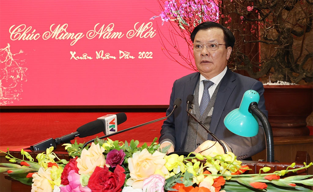 Ủy viên Bộ Chính trị, Bí thư Thành uỷ Hà Nội Đinh Tiến Dũng phát biểu Ảnh : Trí Dũng – TTXVN
