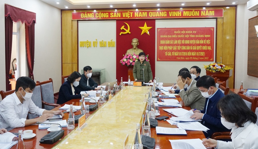 Phó trưởng Đoàn ĐBQH tỉnh Nguyễn Thị Thu Hà phát biểu tại cuộc giám sát