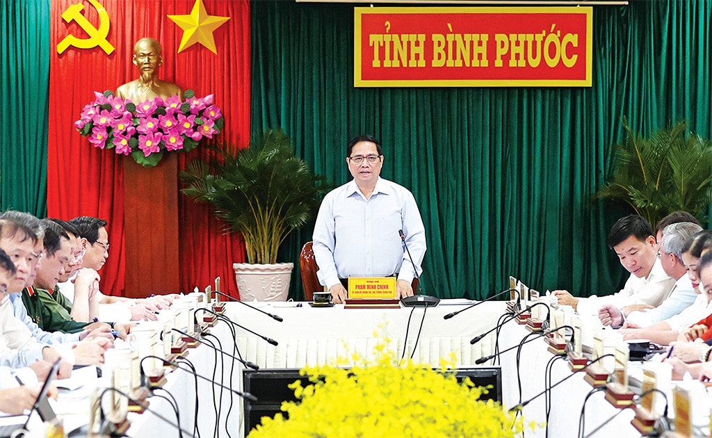 Thủ tướng Phạm Minh Chính phát biểu tại buổi làm việc với Ban thường vụ Tỉnh ủy Bình Phước Ảnh: Dương Giang