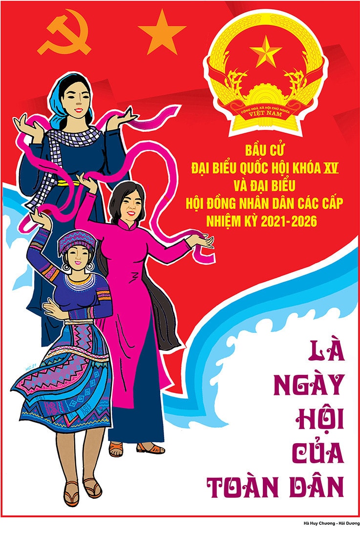 Tranh cổ động bầu cử đại biểu Quốc hội Khóa XV và đại biểu HĐND các cấp nhiệm kỳ 2021 - 2026 của họa sĩ Hà Huy Chương