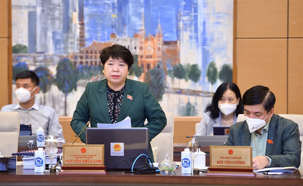 Chủ nhiệm Ủy ban Xã hội Nguyễn Thúy Anh trình bày Báo cáo thẩm tra sơ bộ dự án Luật