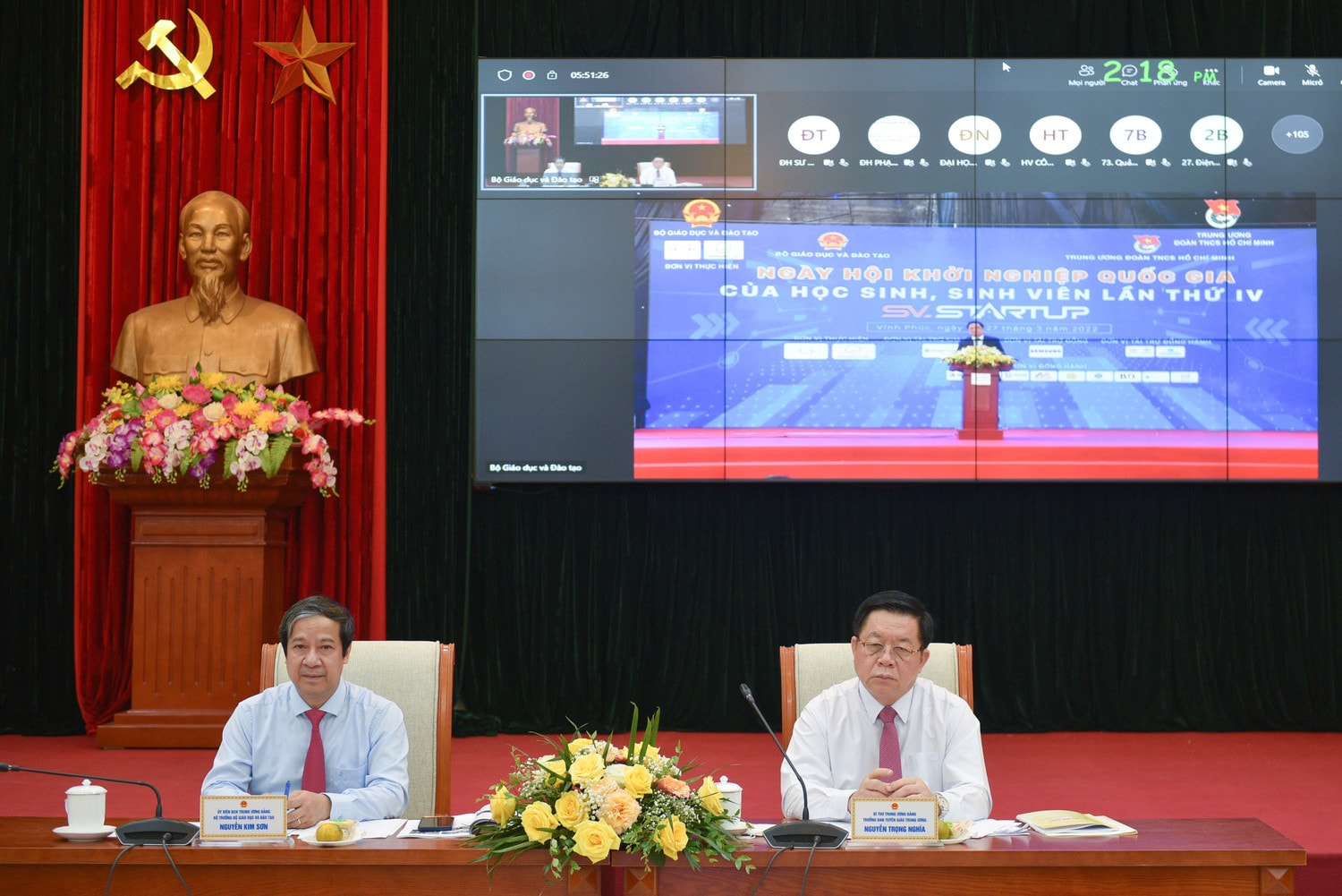 Bí thư Trung ương Đảng, Trưởng Ban Tuyên giáo Trung ương Nguyễn Trọng Nghĩa, Ủy viên Trung ương Đảng, Bộ trưởng Bộ GD-ĐT Nguyễn Kim Sơn đồng chủ trì hội nghị.