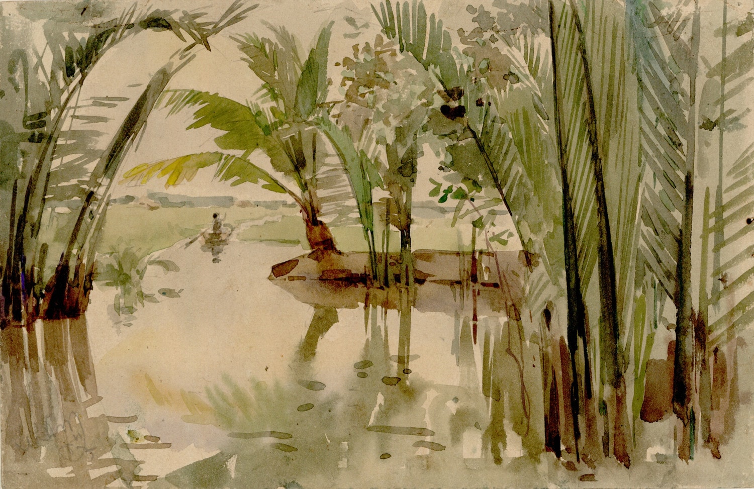 “Phong cảnh”, ký họa màu nước của họa sĩ Lê Lam, 1967