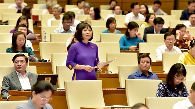 Đại biểu Quốc hội Nguyễn Thị Việt Nga (Hải Dương) phát biểu tại Hội trường. Ảnh: Lâm Hiển