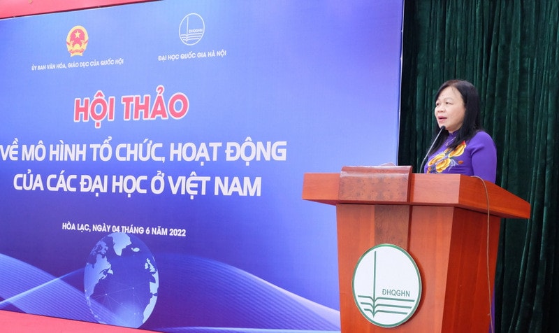 Phó Chủ nhiệm Ủy ban ban Văn hóa, Giáo dục Nguyễn Thị Mai Hoa phát biểu khai mạc Hội thảo Tháo gỡ vướng mắc để nâng cao hiệu quả hoạt động, tối ưu hóa nguồn lực -0