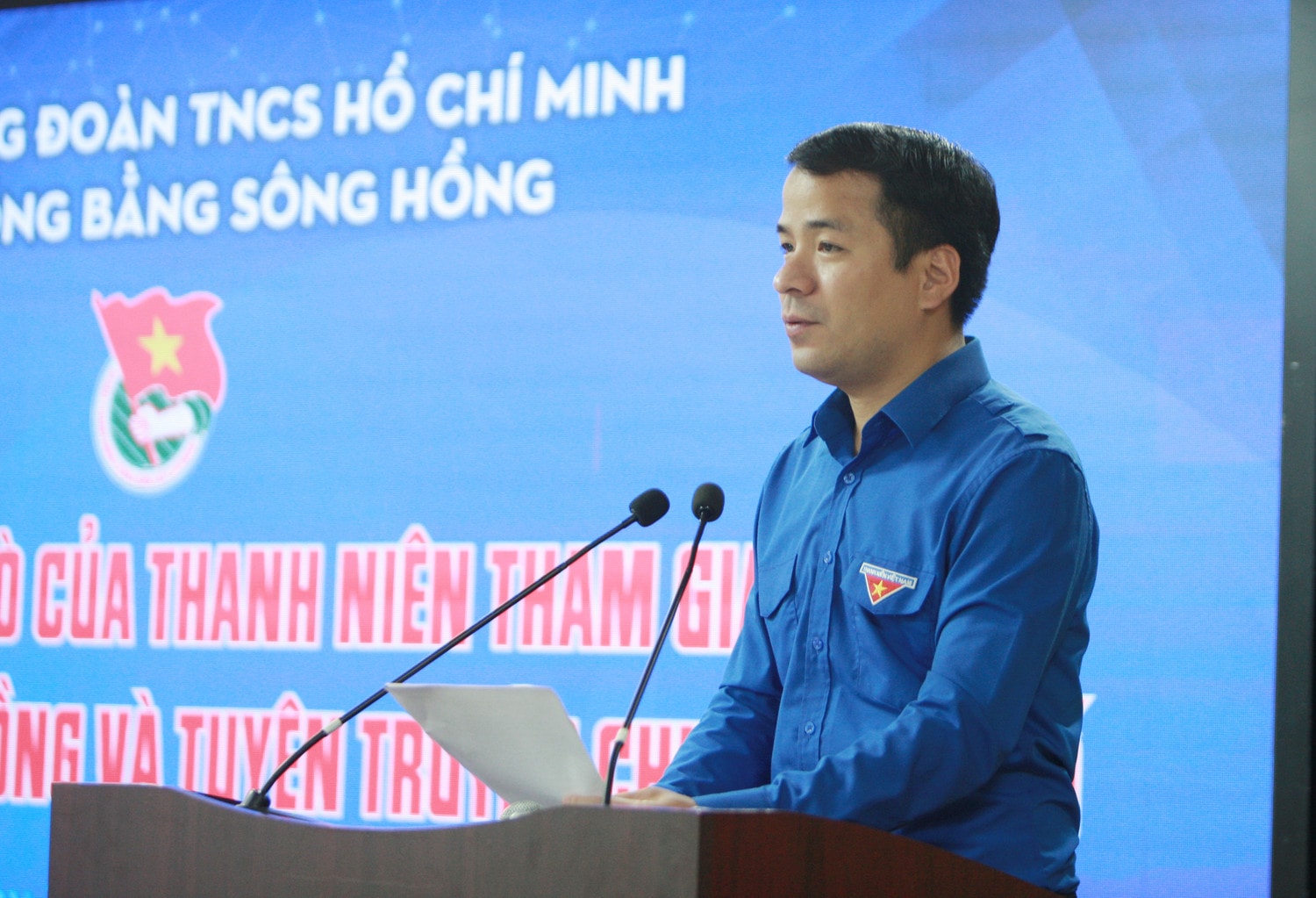 Bí thư Trung ương Đoàn Ngô Văn Cương phát biểu tại chương trình Hơn 10 nghìn cán bộ Đoàn và thanh niên được tập huấn về tuyên truyền chuyển đổi số -0