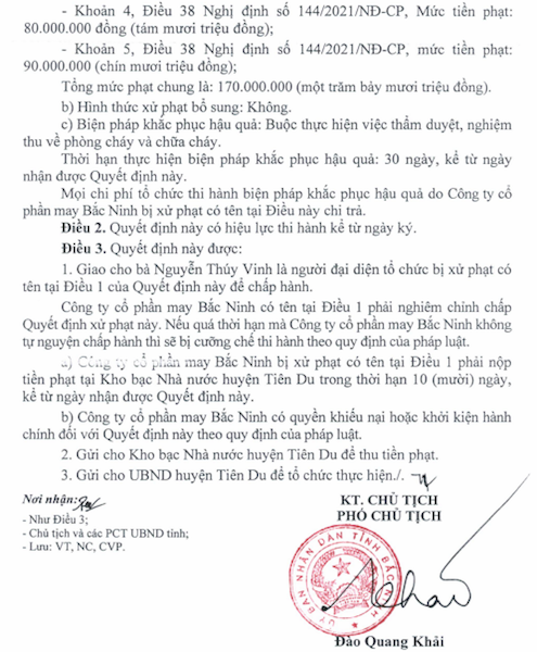 Công ty cổ phần may Bắc Ninh bất chấp pháp luật về phòng cháy chữa cháy -1