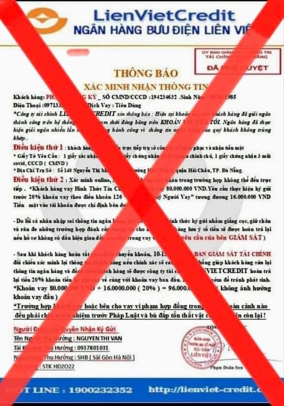 Cảnh báo về việc mạo danh ngân hàng dưới tên LienVietCredit -0