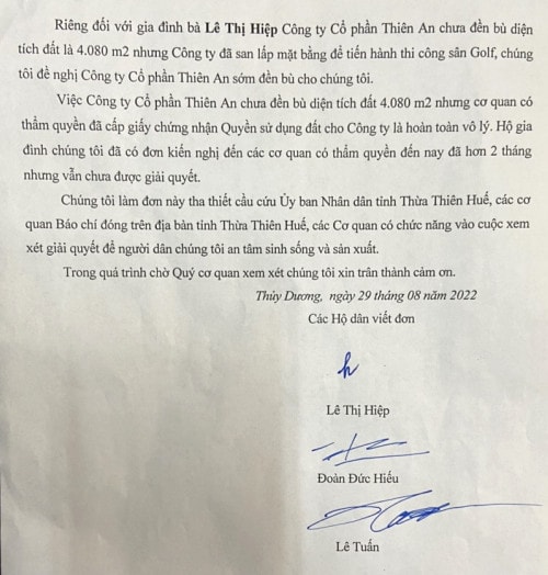 Thừa thiên Huế: Doanh nghiệp làm sân golf lấp mương nước, người dân bất bình phản đối -1