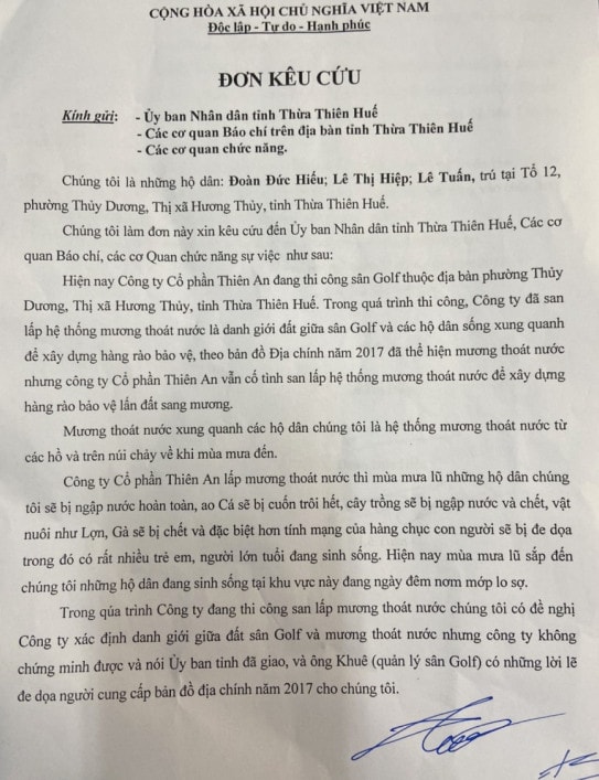 Thừa thiên Huế: Doanh nghiệp làm sân golf lấp mương nước, người dân bất bình phản đối -0