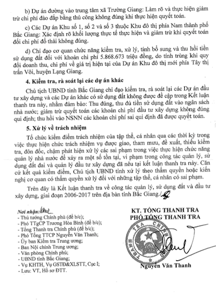 Yêu cầu báo cáo kết quả thực hiện kết luận của Thanh tra Chính phủ tại tỉnh Bắc Giang