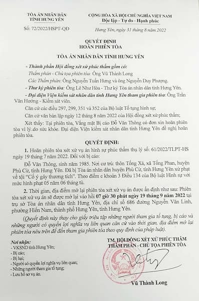 Hưng Yên: Bị toà sơ thẩm tuyên án, bị cáo kháng cáo bản án Cố ý gây thương tích -1