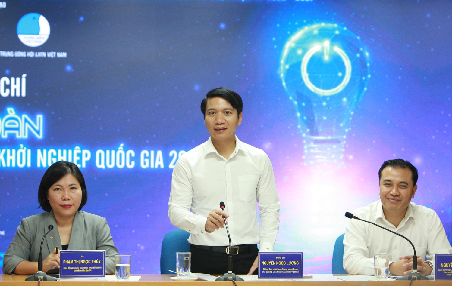 Bí thư Trung ương Đoàn, Chủ tịch Hội Liên hiệp thanh niên Việt Nam Nguyễn Ngọc Lương phát biểu tại buổi gặp mặt báo chí Giúp thanh niên khởi nghiệp vững bước phát triển -0