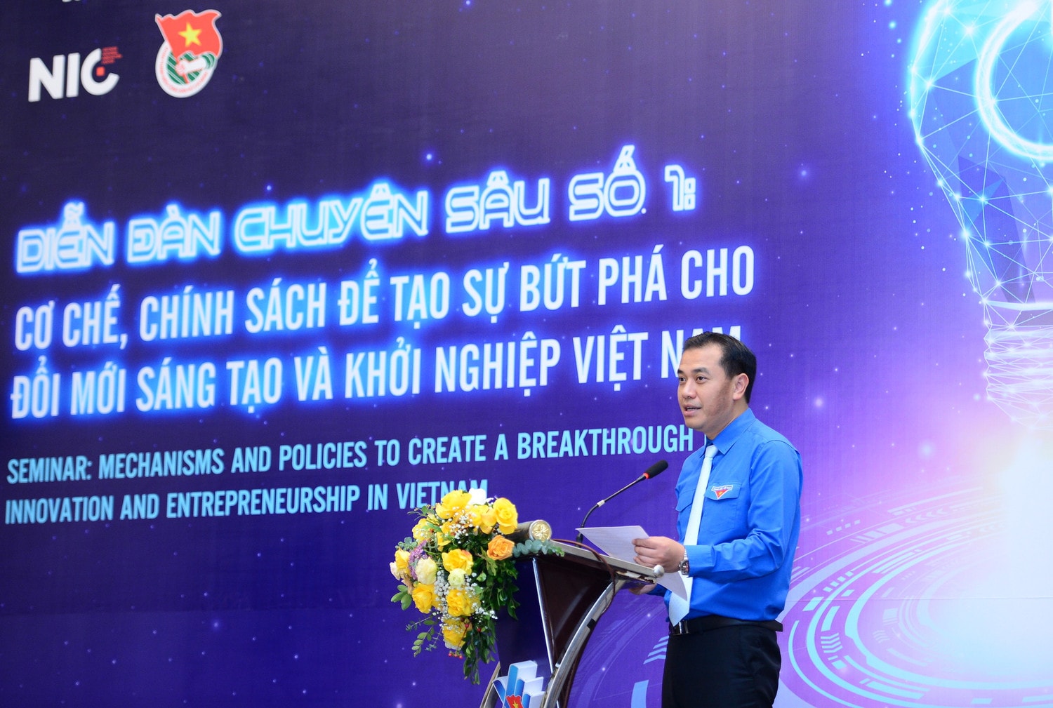 Phó Chủ tịch Thường trực Trung ương Hội LHTN Việt Nam Nguyễn Hải Minh phát biểu tại hội thảo Cần chính sách giúp hệ sinh thái khởi nghiệp sáng tạo bứt phá -0