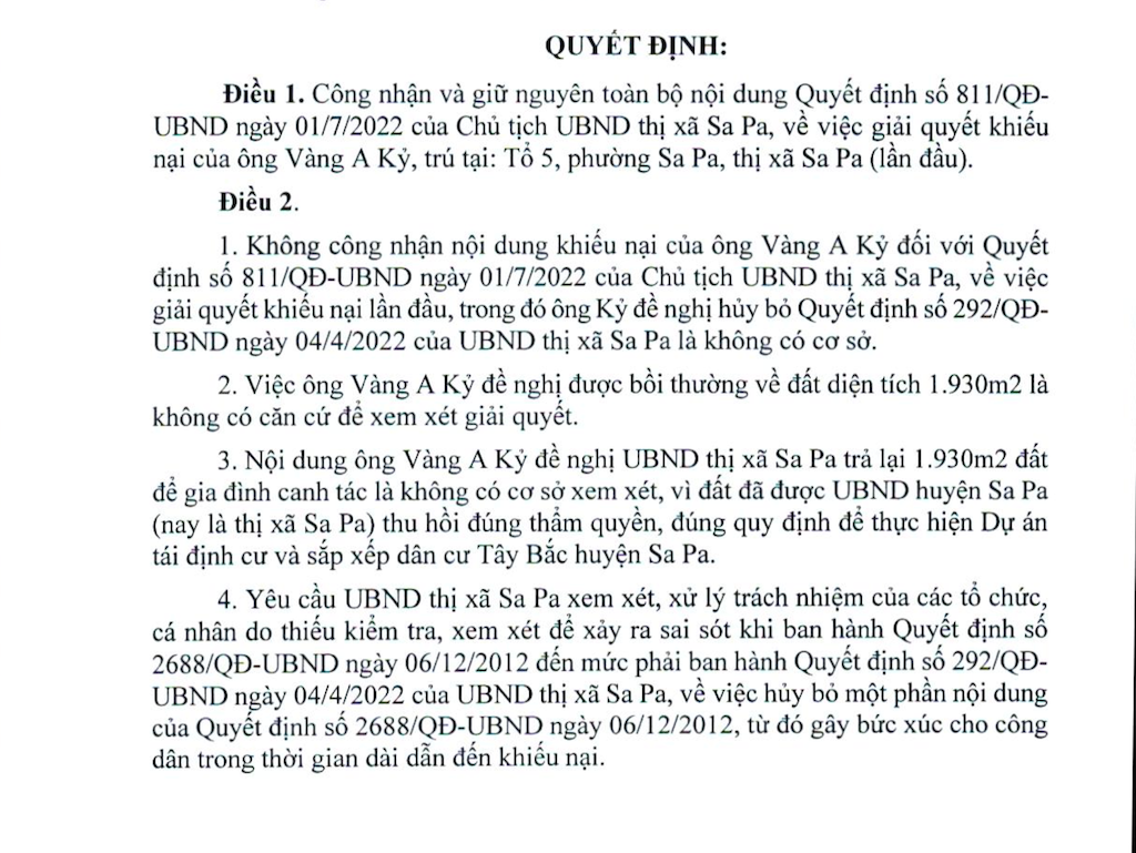 Lào Cai: Xem xét, xử lý trách nhiệm tổ chức, cá nhân để xảy ra sai sót khi ban hành quyết định -1