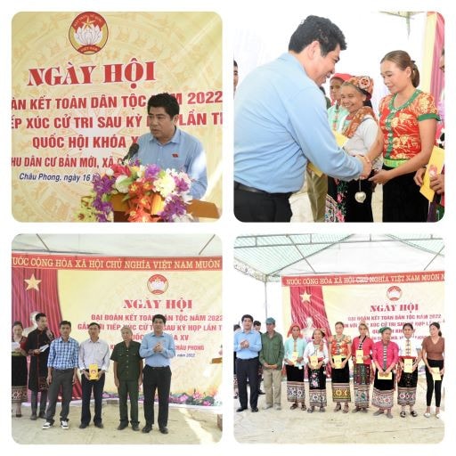 ĐBQH Vi Văn Sơn đại diện Đoàn ĐBQH tỉnh Nghệ An TXCT và chung vui Ngày hội Đại đoàn kết với bà con bản Mới, xã Châu Phong (Quỳ Châu) Sapo chính -0