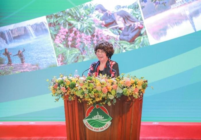 Bà Thái Hương phát biểu tại hội nghị. 
