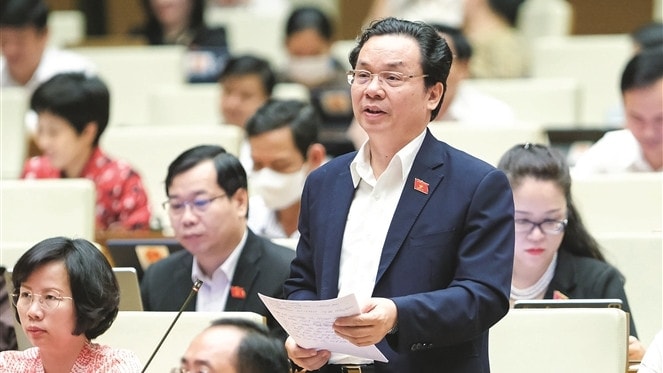 ĐBQH Hoàng Văn Cường (TP. Hà Nội) phát biểu tại hội trường Ảnh: Hồ Long