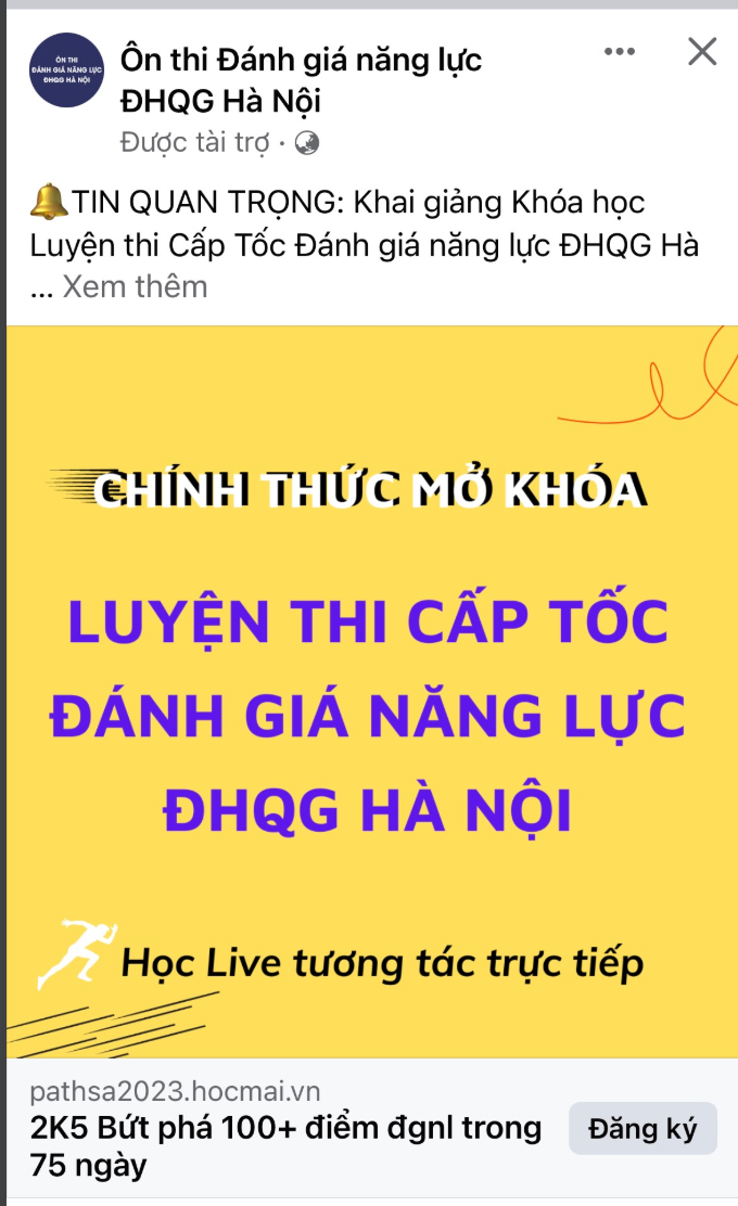 ĐH Quốc gia Hà Nội cảnh báo về những quảng cáo luyện thi Đánh giá năng lực trên mạng -0